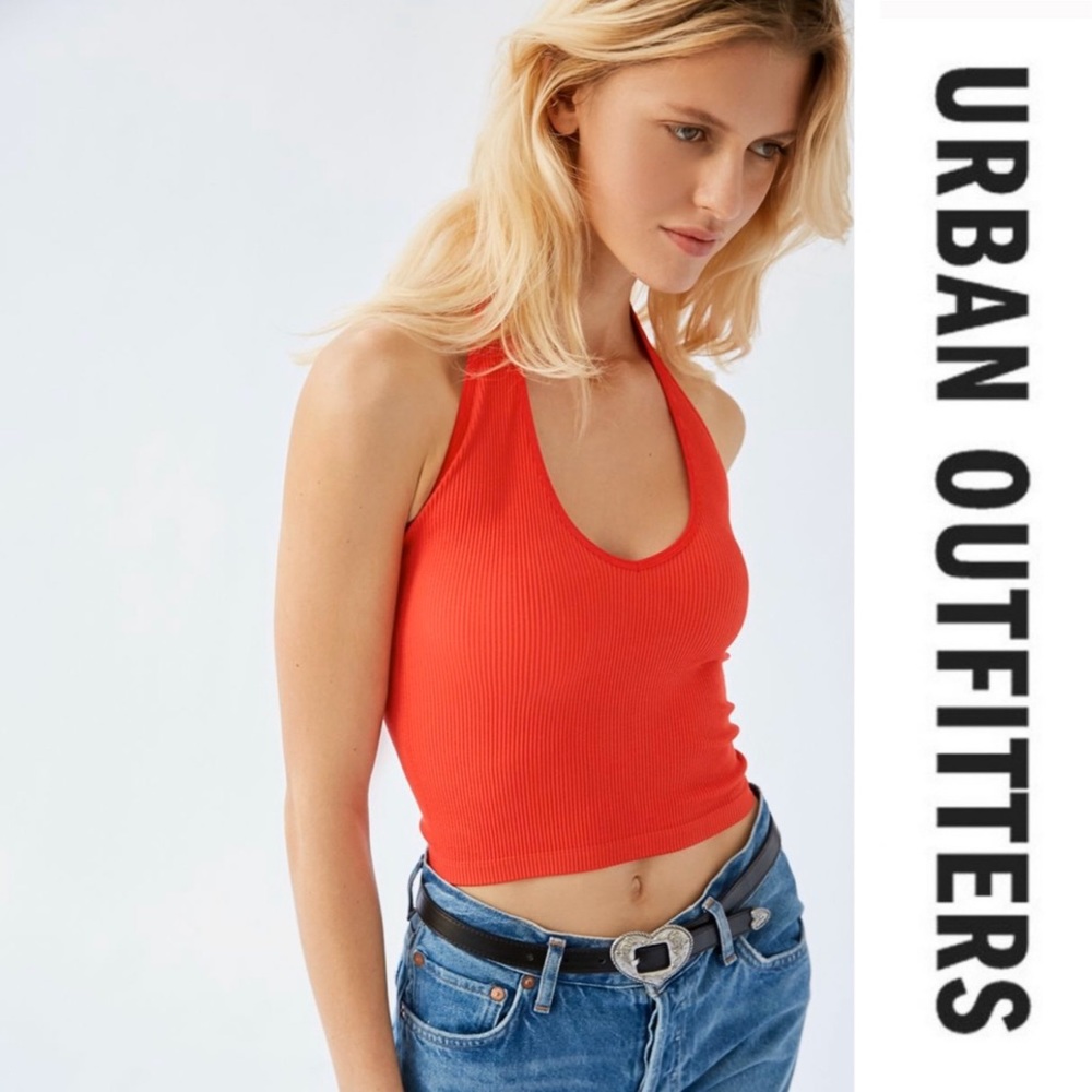 Urban Outfitters Ribbed Red Halter Crop Top